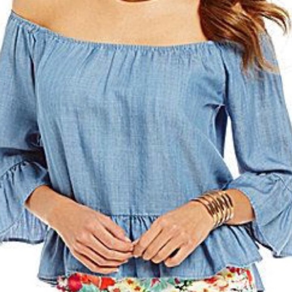 GIANNI BINI Denim Off the Shoulder Top